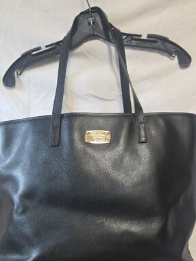 Michael Kors Black Leather Tote with Gold Logo Plate